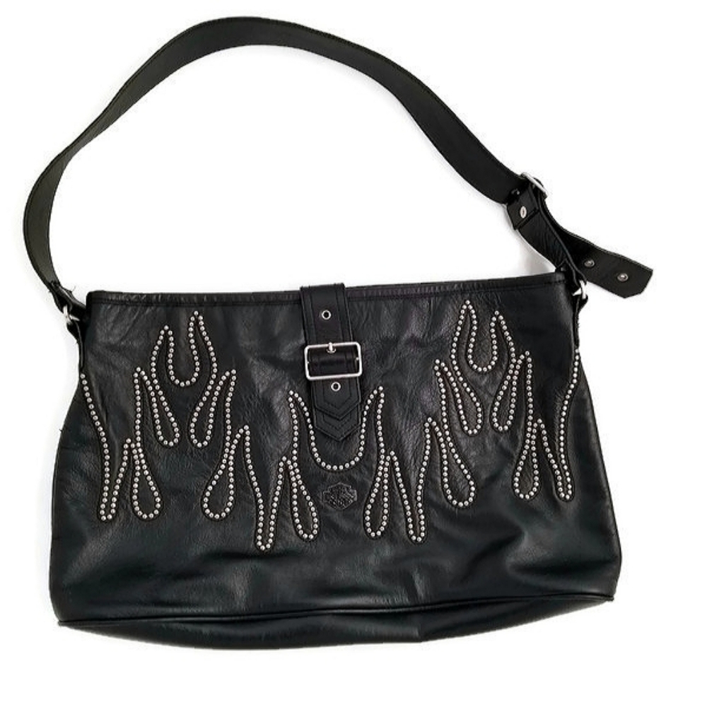 Harley Davidson Black Flame Leather Handbag